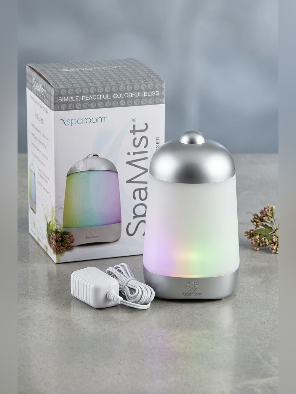 Sparoom SpaMist Ultrasonic Essential Oiks Diffuser White/Silver NIB